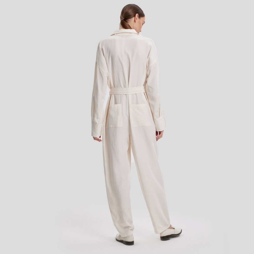 Lattelier Straight Belted Long-Sleeve Jumpsuit In Natural White Womans Small - Picture 8 of 16